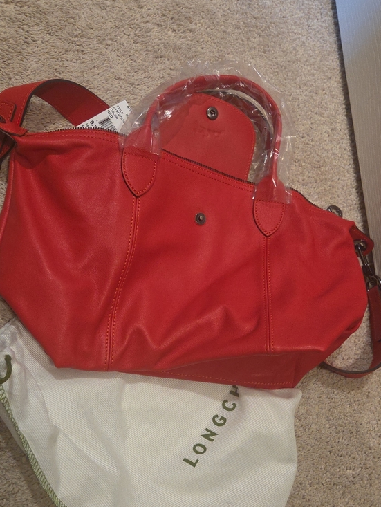 Longchamp Handbags - Longchamp Cherry Red Leather Tote with Top Handles